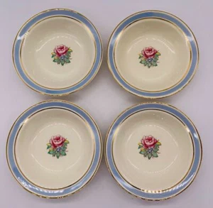 4 VTG 1940's Taylor Smith & Taylor 5.5" Dessert Bowls Blue Ring Gold Trim Floral - Picture 1 of 9