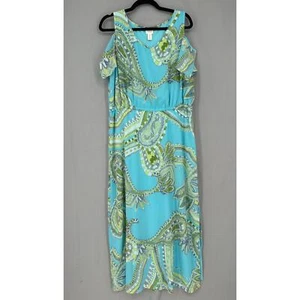 Chicos Dress Womens 2 Petite Blue Paisley Maxi Stretch Boho Cold Shoulder - Picture 1 of 8