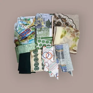 *CUTTER LOT* Vtg Pieces Scarves Silk Japan Acetate Geometric Blues Greens - Picture 1 of 10