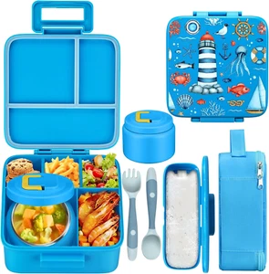 Bento Lunch Box Set for Kids with 8oz Soup Thermos - 4 Compartment Container - Picture 1 of 8