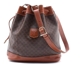 CELINE Macadam Blason Shoulder Drawstring Bucket Bag Purse w/Pouch PVC Leather - Picture 1 of 15