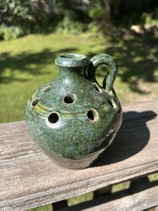 Vintage Blumenfrosch Keramik Vase mit Henkel - Bild 1 von 7