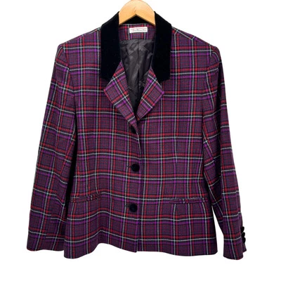 Blazer Talbots Mujer 16 Púrpura Rojo Negro Tela Escocesa Lana Terciopelo De Colección Hecho en EE. UU. Foto 1 de 4