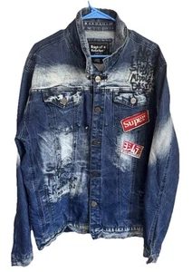 Majestik Distressed Rage of Rebellion Patch Jean Jacket Men’s SZ 2X- Hustling - Picture 1 of 13