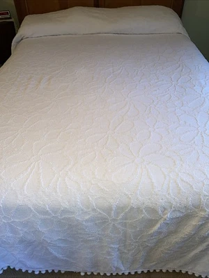 Colcha de chenille vintage estilo George Washington algodão branco 92 x 103 -AA16 - Imagem 1 de 4