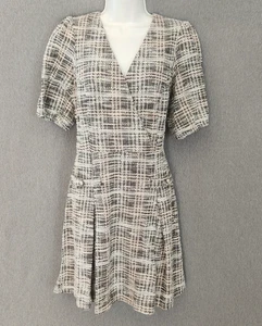 Maison Tara kurzes lässiges Tweedkleid Größe 14 V-Ausschnitt grau kariert adretter Reißverschluss hinten - Bild 1 von 10