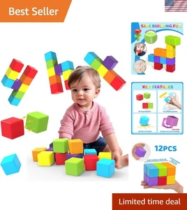 Large 1.65-Inch Magnetic Building Blocks - 12 Vibrant Sensory Cubes for Toddlers - Picture 1 of 9