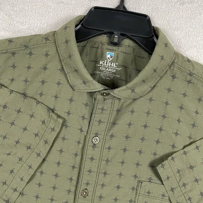 Kuhl Intrepid Shirt Mens 2XL Green Geometric Print AOP Button Up Hiking Nylon - Image 1 of 4