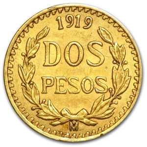 1919 Mexico Gold 2 Pesos AU - Picture 1 of 2