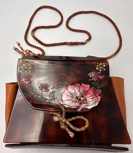 🇫🇷 Ancien sac rétro minaudière à soufflet en résine cuir et nacre - Imagen 1 de 20