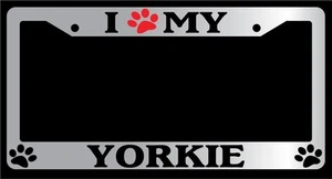 Chrome License Plate Frame I Heart My Yorkie (Paw) Auto Accessory 612 - Picture 1 of 1