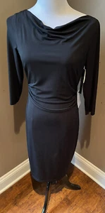 David Meister Women's Black Ruched 3/4 Sleeve Jersey Dress in Size 6  NWT - Picture 1 of 6
