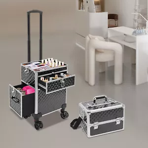 Rolling Makeup Case Travel Cosmetic Storage Box,Moving Salon Beauty Trolley Case - Picture 1 of 21