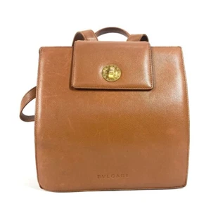 BVLGARI BVLGARI BVLGARI logo Bag Backpack Turn Lock Backpack Leather Brown - Bild 1 von 17
