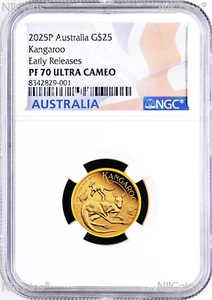 2025 Australia Kangaroo PROOF 1/4oz .9999 GOLD $25 NGC PF70 Coin Early Releases - Picture 1 of 4
