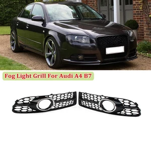 Gloss Black Front Bumper Fog Light Grille Grill Trim For 05-08 Audi A4 B7 S-Line - Picture 1 of 9