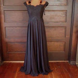 NWT Cinderella Divine Black Off Shoulder Lace Embroider Formal Gown Dress Sz L - Picture 1 of 10