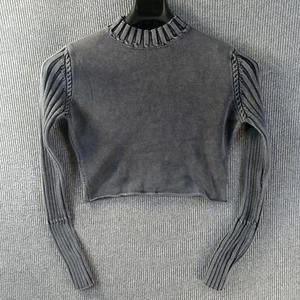 Vestique Sweater Women Small Gray Pullover Mock Neck Cropped Long Ribbed Sleeve - Picture 1 of 15