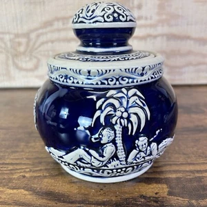 Marzi & Remy VTG German Tobacco Pottery Jar With Lid 1879-1964 Cobalt Blue - Picture 1 of 24