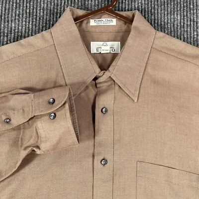 ENRO 男式衬衫 17.5 34-35 棕色长袖纽扣卵石布连衣裙学院风 — 第 1/4 张图片