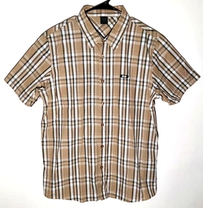 Oakley Button Down Shirt Mens Medium Beige Short Sleeve Casual Collared - Picture 1 of 8