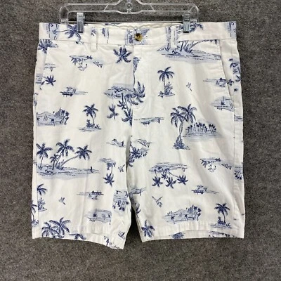 Pantalones Cortos Old Navy Hombres 38 Blanco Estampado Hawaiano Alto Chino Ultimate Slim Algodón Foto 1 de 4