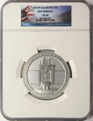 2010 Hot Springs ATB 5 oz Silver Quarter 25c NGC SP69 - Image 1 of 4