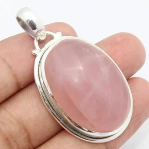 925 Argento Sterling Rosa Quarzo Rosa Ovale Gemma Ciondolo Donna Gioielli Regalo - Foto 1 di 4