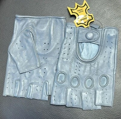 Guantes de conducción medio dedo menos agujeros para nudillos para hombres cuero genuino Foto 1 de 4