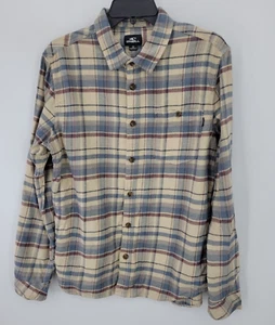 ONeill Shirt Mens Medium Tan Blue Pleid Flannel Long Sleeve Button Up Outdoor - Picture 1 of 7