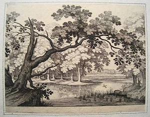 Matthäus Merian Kupferstich Storch Weiher im Wald Reiher 1624 Jugendwerk - Picture 1 of 1