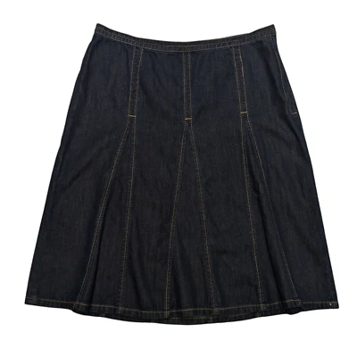 Falda vaquera Liz Claiborne línea A con paneles para mujer 6 Petite 28x23 jean acampanado oscuro Foto 1 de 4