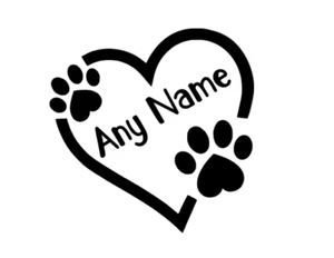 CUTE PERSONALISED HEART PAW PRINT VINYL DECAL STICKERS DOG CAT PUPPY KITTEN - Picture 1 of 2