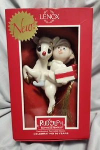 Lenox Rudolph Red-Nosed Reindeer & Hermey Christmas Ornament w/Box    !!!NICE!!! - Picture 1 of 3
