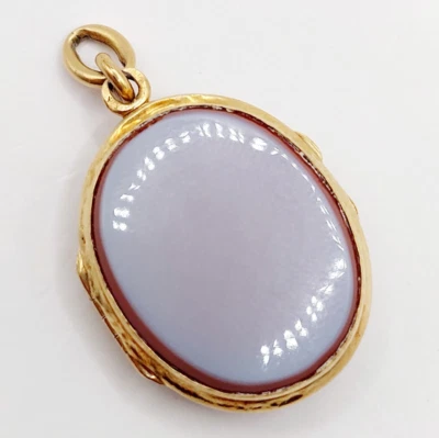 Pendentif porte photo antique or 18k plaques d'agate (circa 1900) - Photo 1/4
