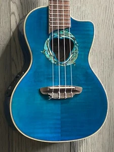 Luna Dolphin Ukulele Flame top Blue with electronics and gig bag - Picture 1 of 8