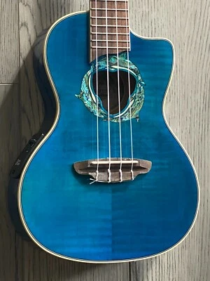 Luna Dolphin Ukulele Flame top Blue with electronics and gig bag - Image 1 of 4