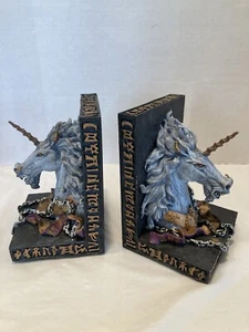 Unique Alchemy Gothic War Horse Unicorn Bookends Statue Sculpture Hard To Find - Picture 1 of 12