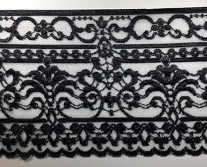 4-3/4" Stretch Lace Embroidered Trim - 8 Continuous Yards - Black Multi - Picture 1 of 4