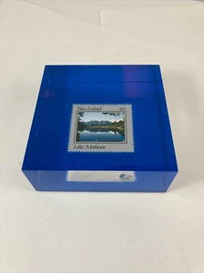 New Zealand Lake Matheson 45 Cent Postage Stamp Lucite Paperweight - Picture 1 of 3
