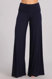 🦋 Chatoyant Fold Over Waist Palazzo Navy Blue Medium🦋 - Picture 1 of 4