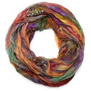 Feder Muster Batik Style Loop Schlauchschal, Crash & Crinkle, seidig leicht Tuch - Bild 1 von 9