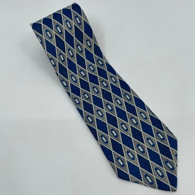Corbata ancha de seda Ermenegildo Zegna Italia azul/gris patrón diamante Foto 1 de 3
