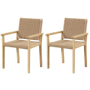 2PCS Patio Chair Rubber Wood Dining Armchairs Paper Rope Woven Seat Balcony - Picture 1 of 8
