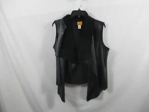 Ruby Road Womens Vest Small Black Faux Leather Washable Loose Wrap Solid Fur - Picture 1 of 10