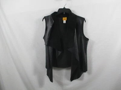 Ruby Road Womens Vest Small Black Faux Leather Washable Loose Wrap Solid Fur - Image 1 of 4