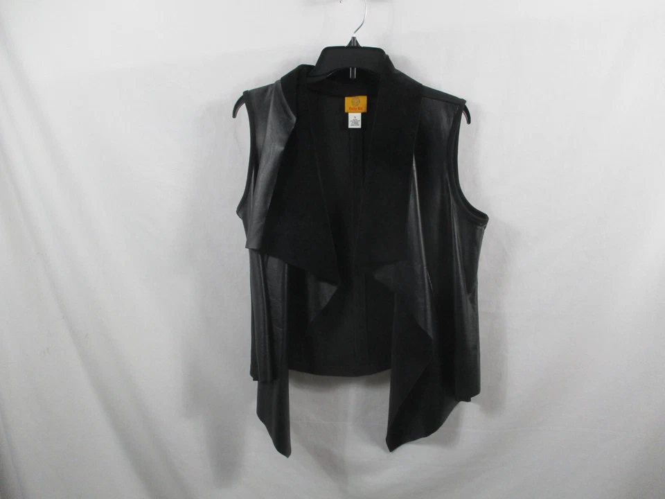 Ruby Road Womens Vest Small Black Faux Leather Washable Loose Wrap Solid Fur - Image 1 of 4