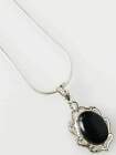 Big Oval Black Onyx Gemstone SOLID Sterling SILVER Bohemian Lace Frame Pendant