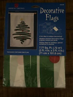 BANDERA DE ÁRBOL DE NAVIDAD VINTAGE SALUDOS AMERICANOS = 2' 4" X 3" 4" - SELLADA DE FÁBRICA Foto 1 de 2