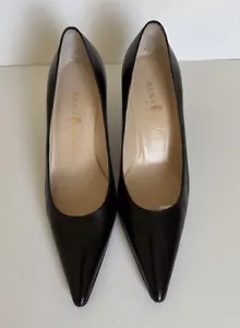 Rene Mancini Vintage Leather Pointed Toe Pump Black 38 Kitten Heel - Picture 1 of 10